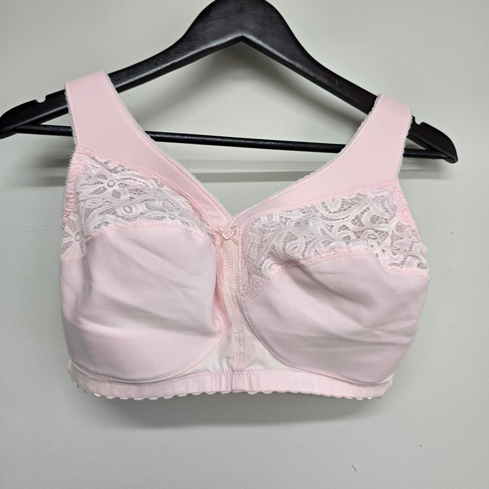 Glamorise MagicLift Bra Womens 36G Pink Lace Trim Wireless Full Coverage Support